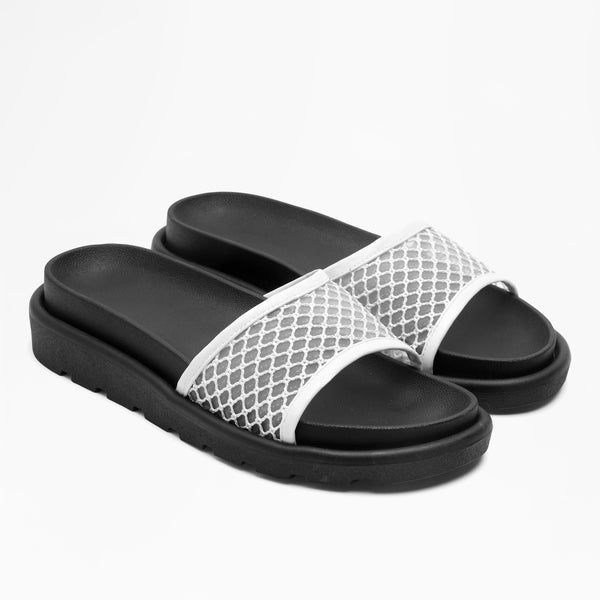 Sporty Mesh Platform Slides - White