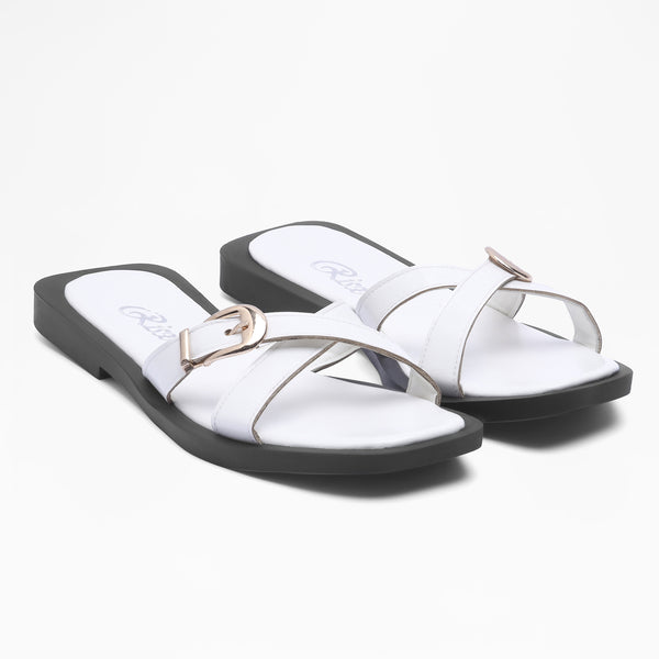 Embossed Texture Open-Toe Flats - White