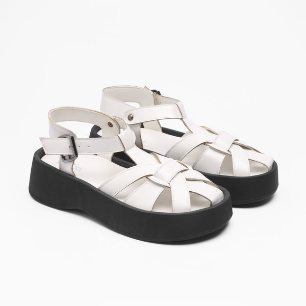 Crisscross Strap Platform Sandals - White