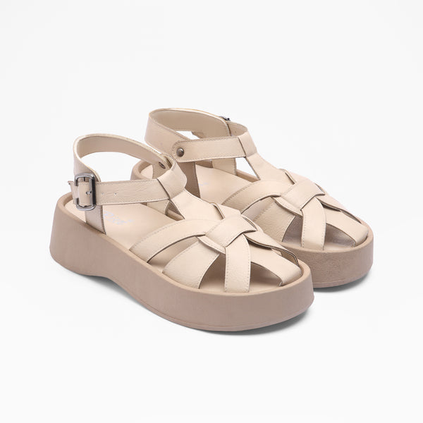 Crisscross Strap Platform Sandals - Beige