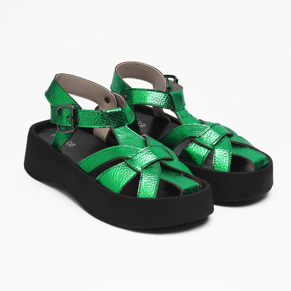 Crisscross Strap Platform Sandals - Green