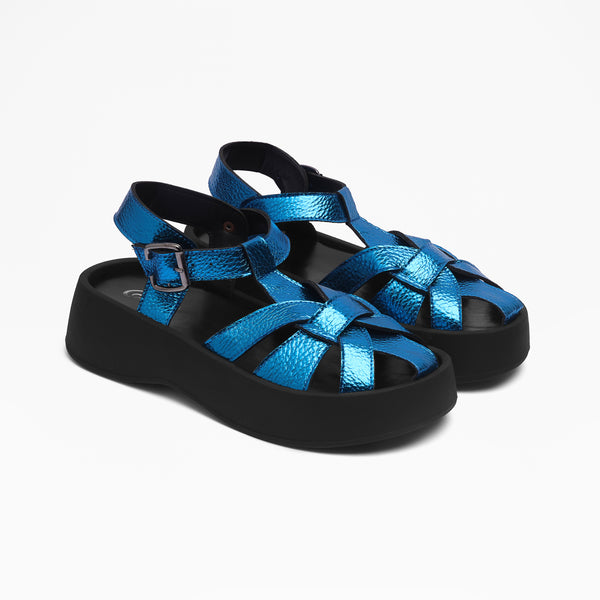 Crisscross Strap Platform Sandals - Blue
