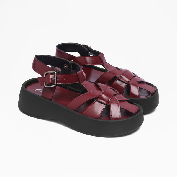 Crisscross Strap Platform Sandals- Marron