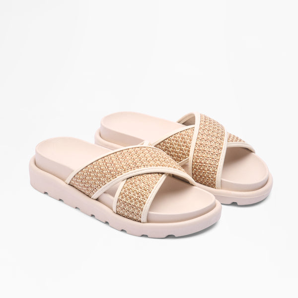 Woven Cross-Strap Slides - CAFE
