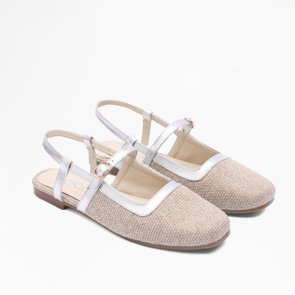 Woven T-Strap Flats - Silver