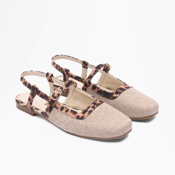 Woven T-Strap Flats - Cafe & Tiger
