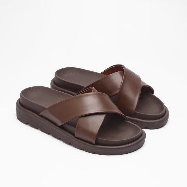 Textured Bead Wide Strap - Brown