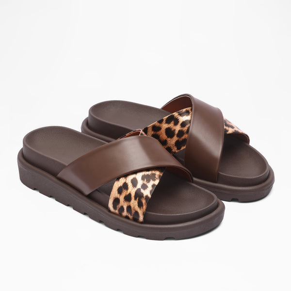 Textured Bead Wide Strap - Brown Leopard