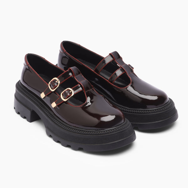 Sleek Wide-Strap Slides - Marron