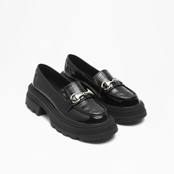 Chain Detail Platform Loafers - Black
