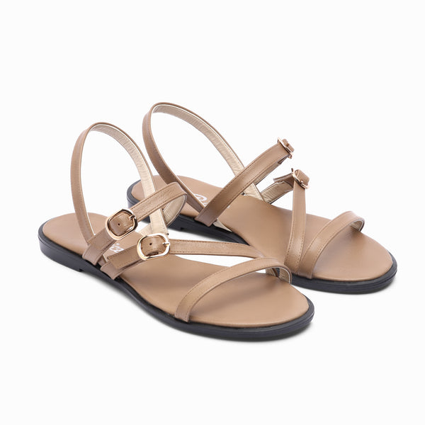 Buckle Accent Flat Slides - Cafe