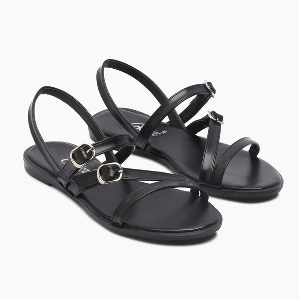 Buckle Accent Flat Slides - Black