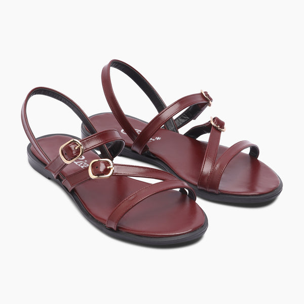 Buckle Accent Flat Slides - Marron
