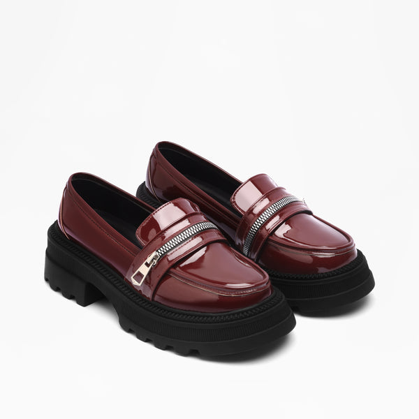 Zipper Detail Platform Loafers - Marron