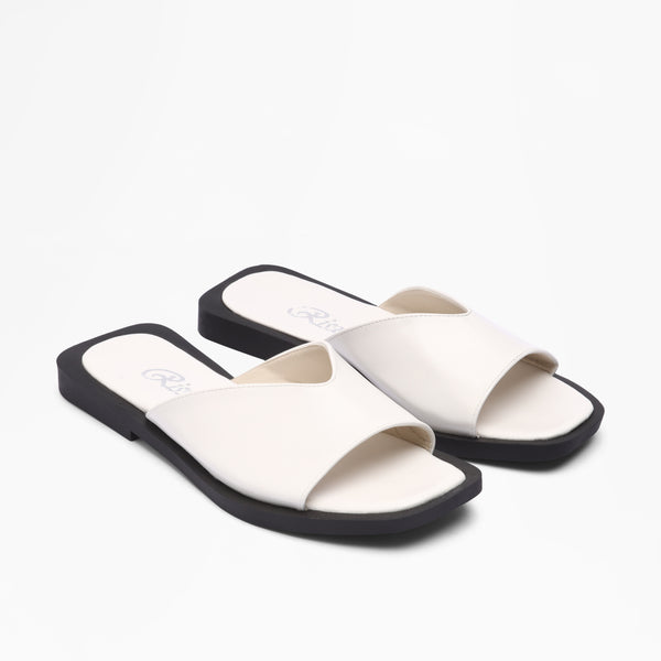 V-Cut Wide Strap Slides - White