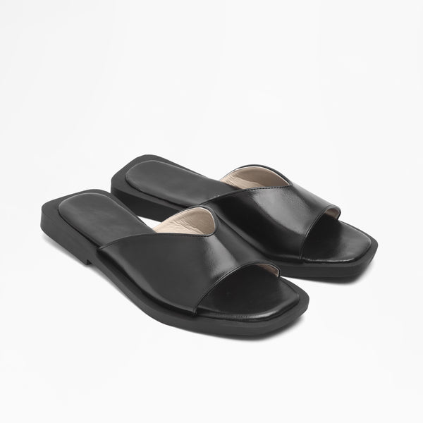 V-Cut Wide Strap Slides - Black