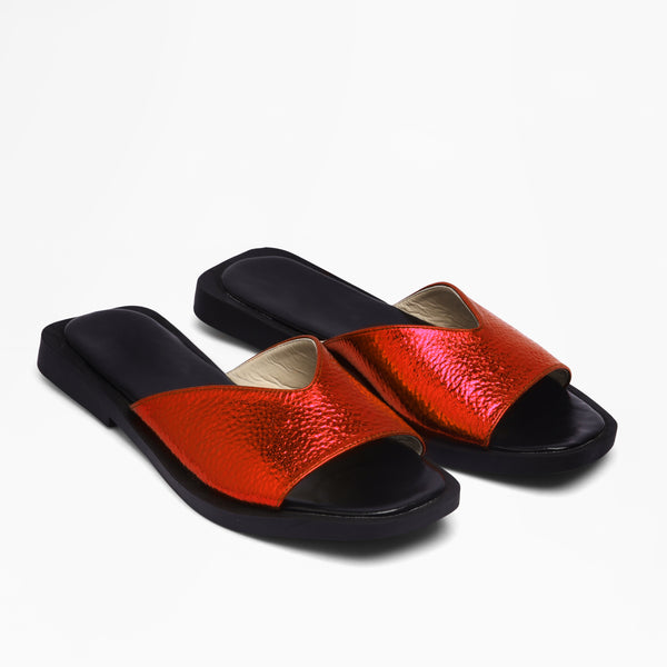 Crinkle Metallic Slides - Red
