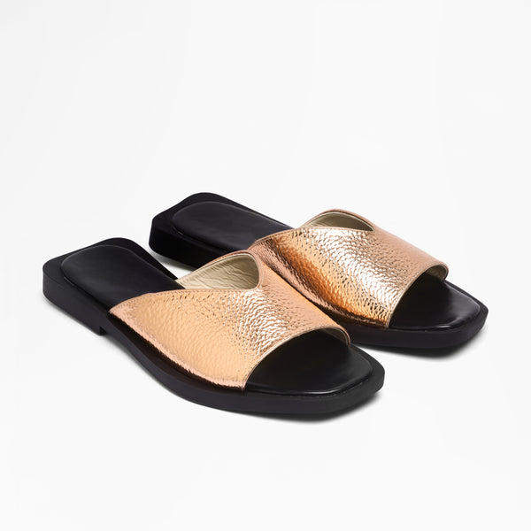 Crinkle Metallic Slides - Rose Gold