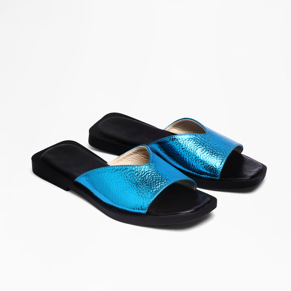 Crinkle Metallic Slides - Blue