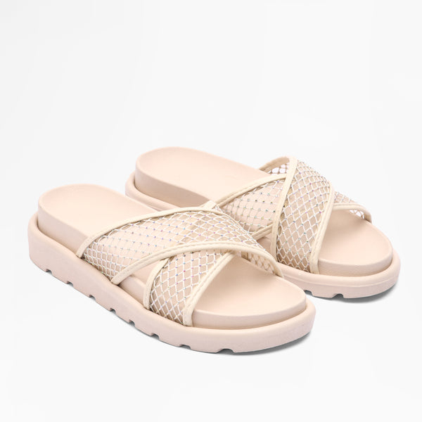 Sparkle Cross-Strap Slides - Beige
