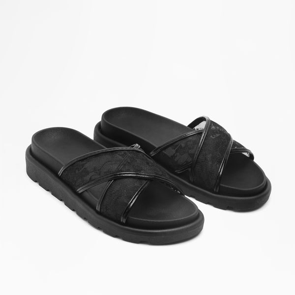 Sheer Cross-Strap Slides - Black