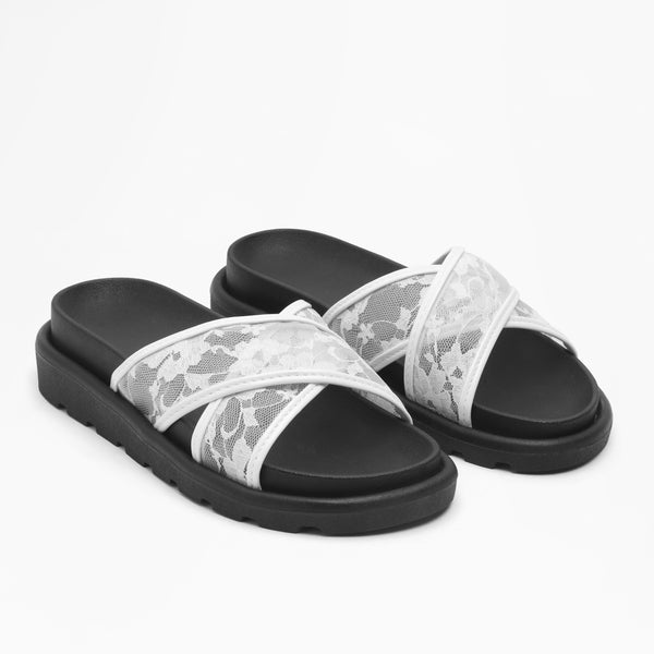 Sheer Cross-Strap Slides - White