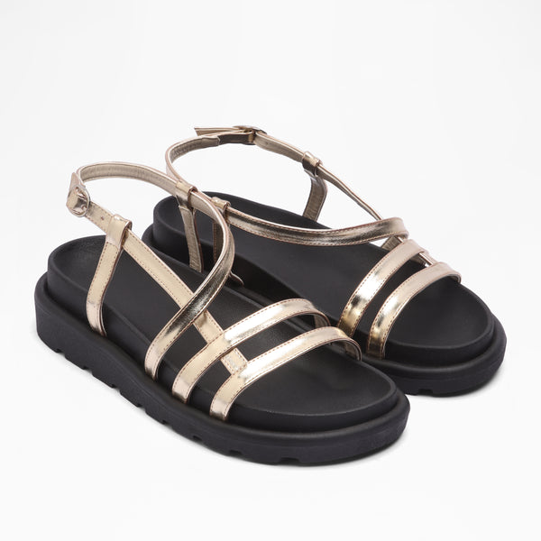 Shiny Multi-Strap Sandals - Gold