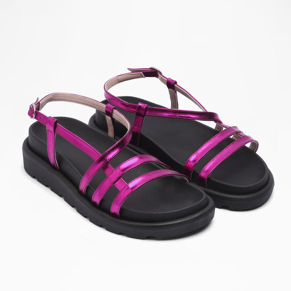 Shiny Multi-Strap Sandals - Purple