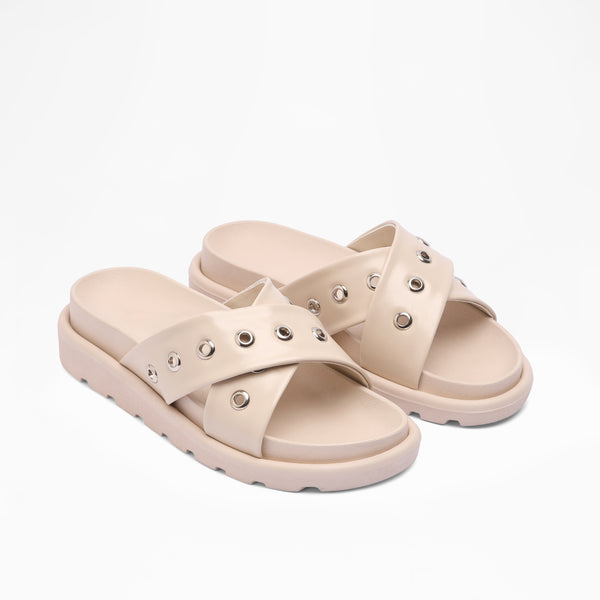 Artisan Beaded Multi-Strap Flats - Beige