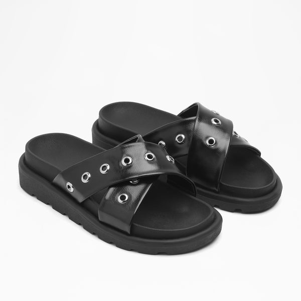 Artisan Beaded Multi-Strap Flats - Black