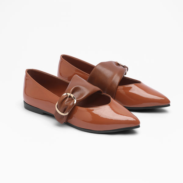 Ankle Strap Buckle Flats - Camel