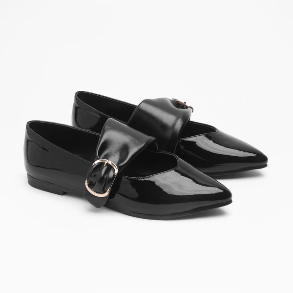 Ankle Strap Buckle Flats - Black