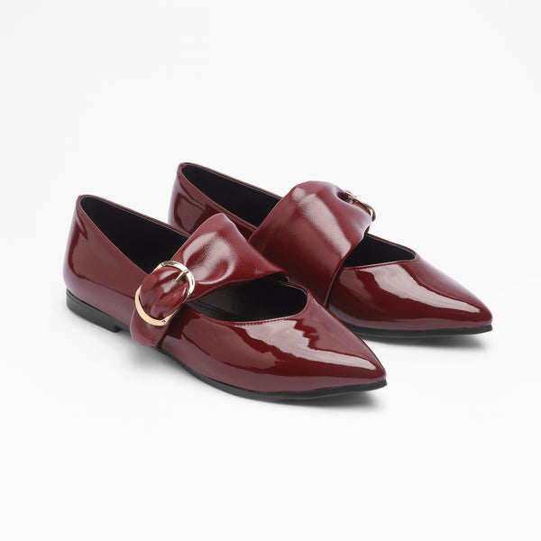 Ankle Strap Buckle Flats - Marron