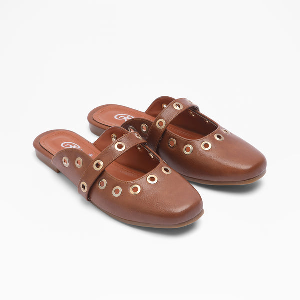 Comfort Puffy Mule Flats - Camel