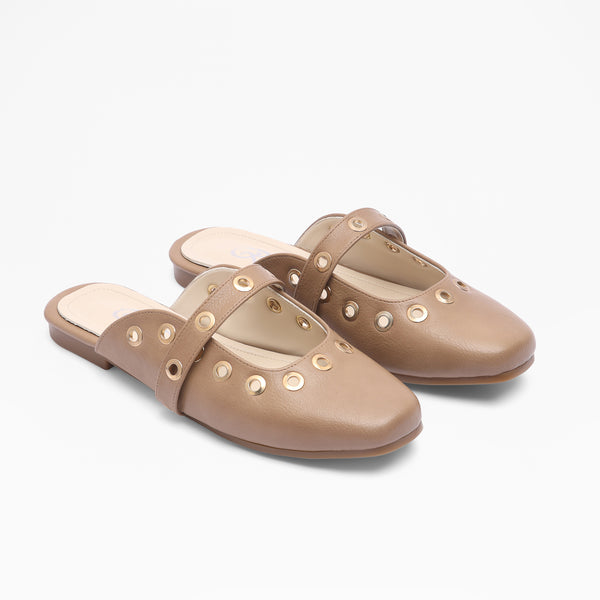 Comfort Puffy Mule Flats - Cafe