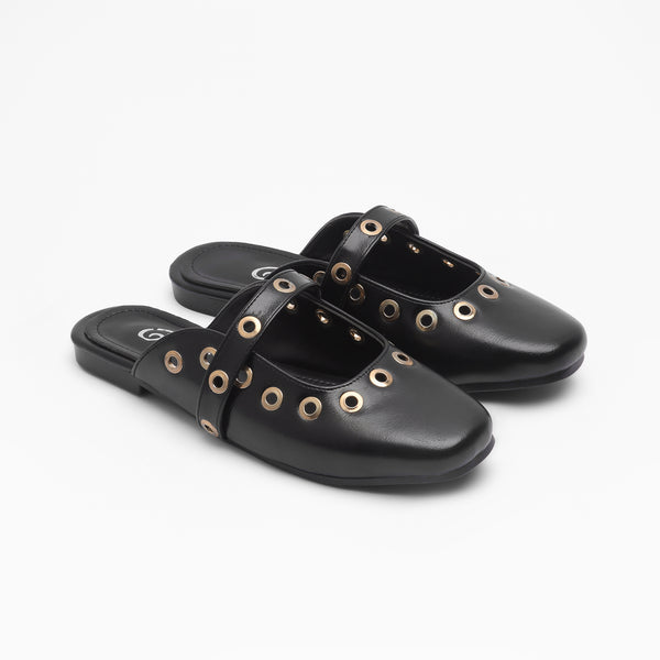 Comfort Puffy Mule Flats - Black