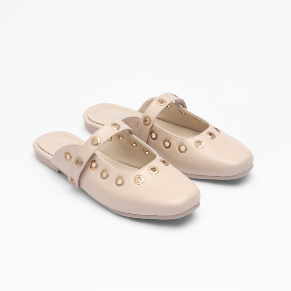 Comfort Puffy Mule Flats - Beige