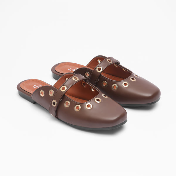 Comfort Puffy Mule Flats - Brown