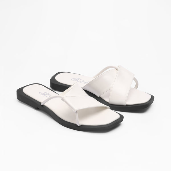 Textured Medallion Flat Slides - White