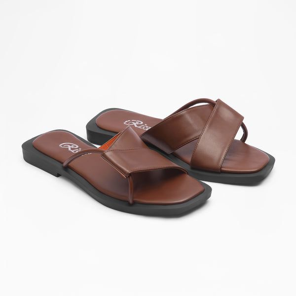Textured Medallion Flat Slides - Brown