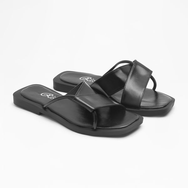 Textured Medallion Flat Slides - Black