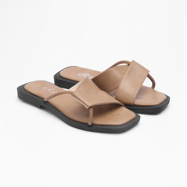 Textured Medallion Flat Slides - Cafe