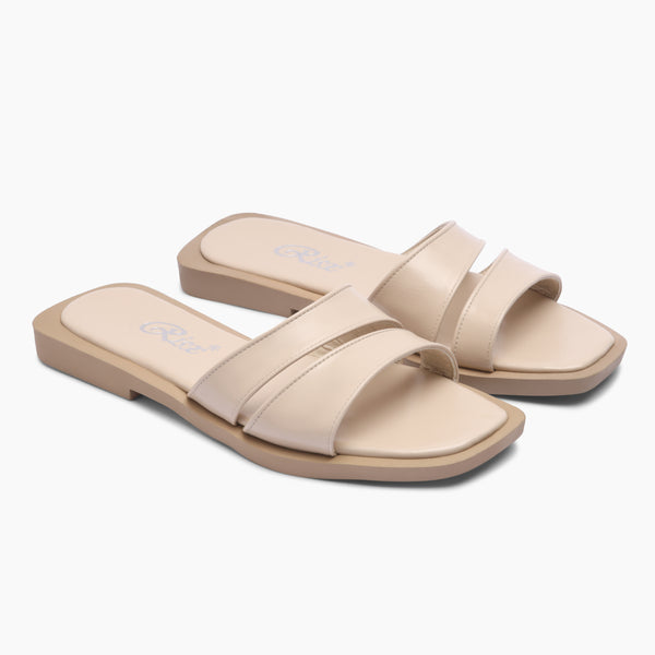 Oval Ornament Flat Slides - Beige