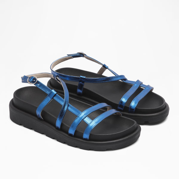 Shiny Multi-Strap Sandals - Blue