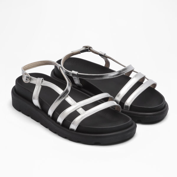 Shiny Multi-Strap Sandals - Silver